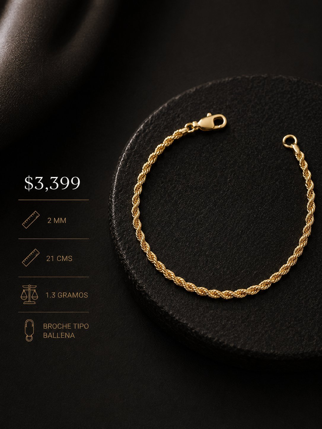 Pulsera Rope Oro 10K
